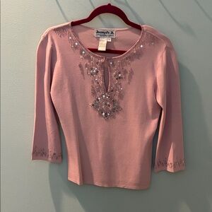 Joseph A. Knit special occasion top, pink with silver sequins, size M